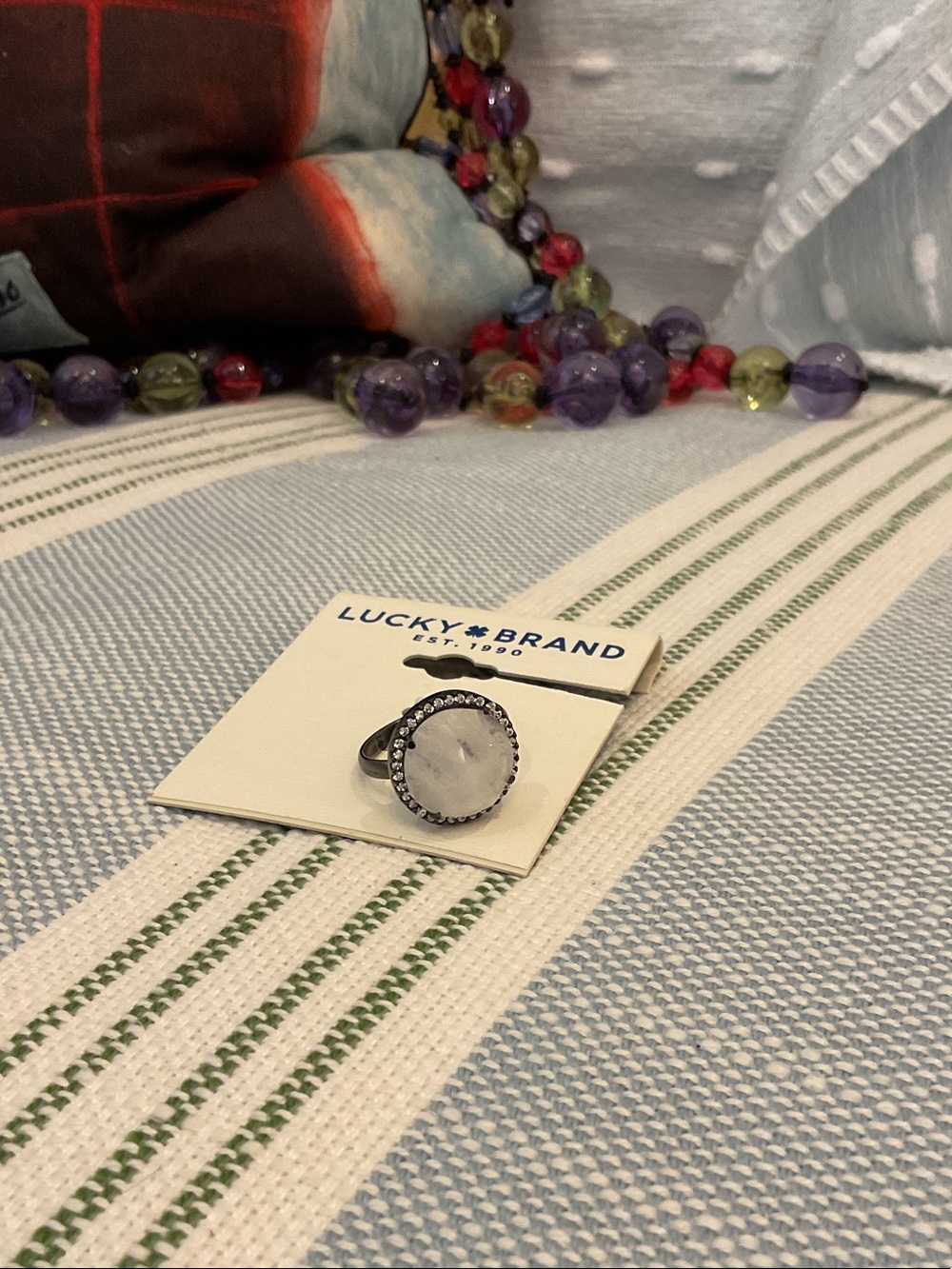 Lucky Brand Silver-Tone Adjustable White Stone Ring